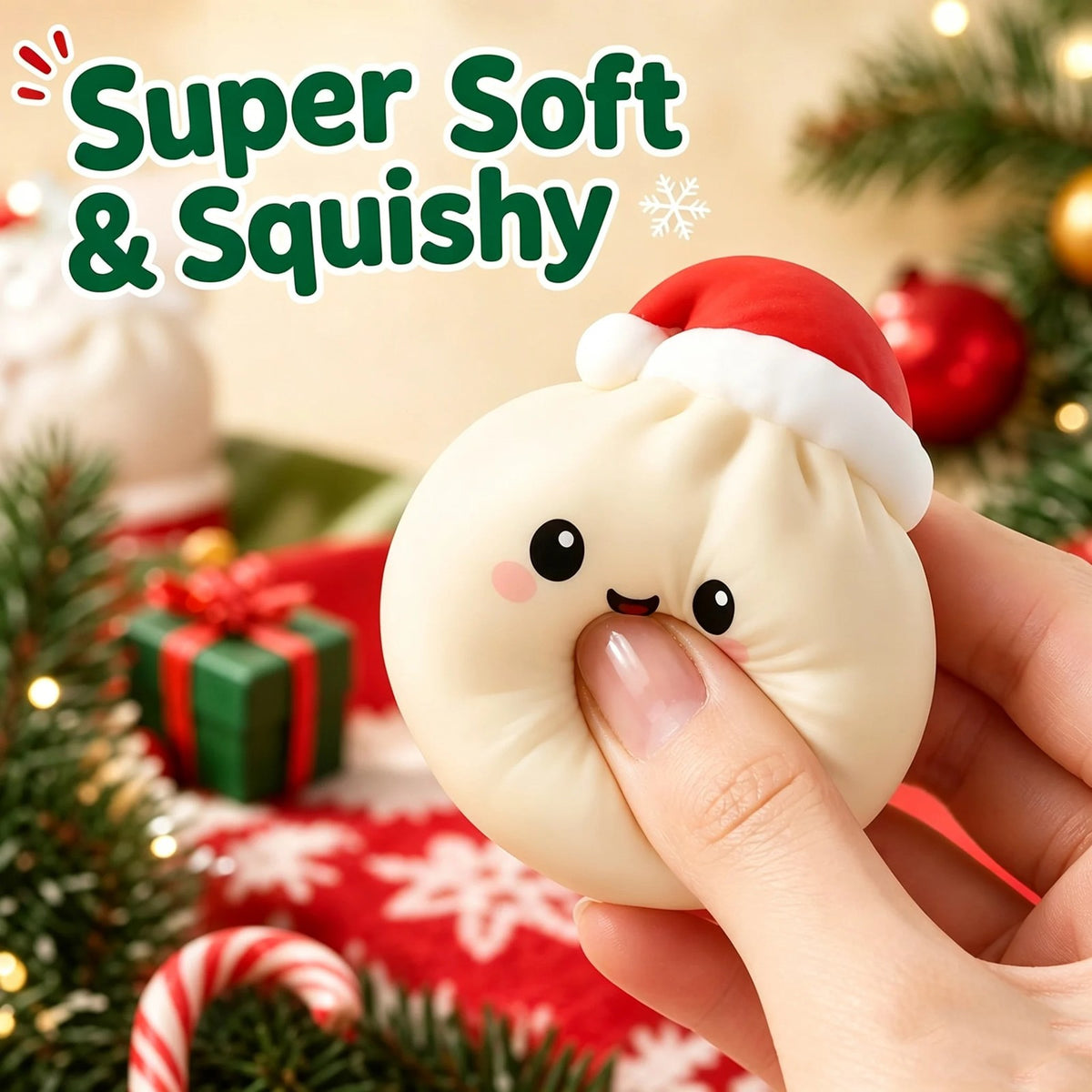 Jucărie squishy moale cu căciulă de Crăciun